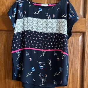 Maurices Navy Floral Blouse with Pink Accents